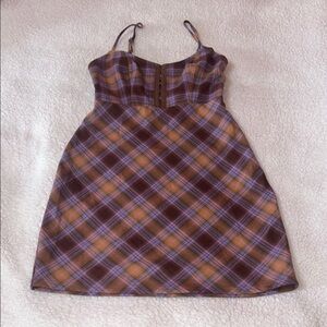 Urban Outfitters Brown and Purple Plaid Mini Sundress